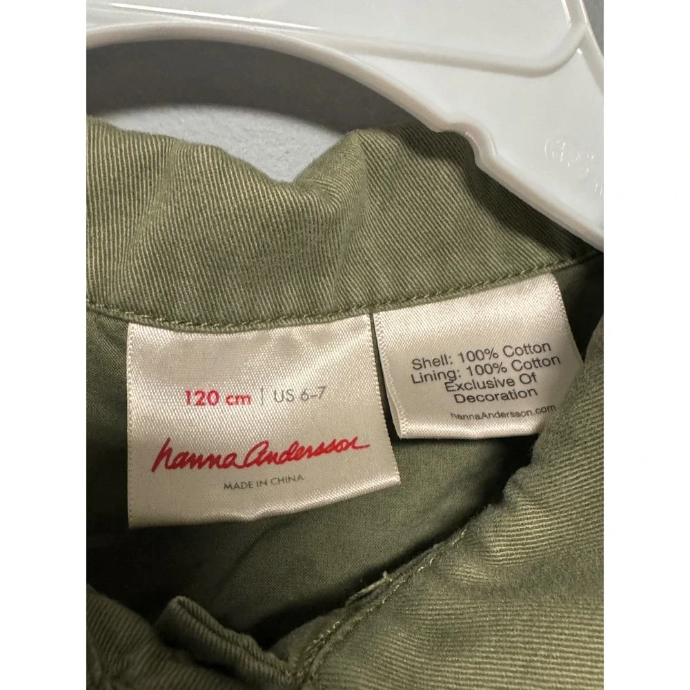 Hanna Andersson Kids Olive Green Jungle Utility Romper Embroidery Sx 120 US 6-7